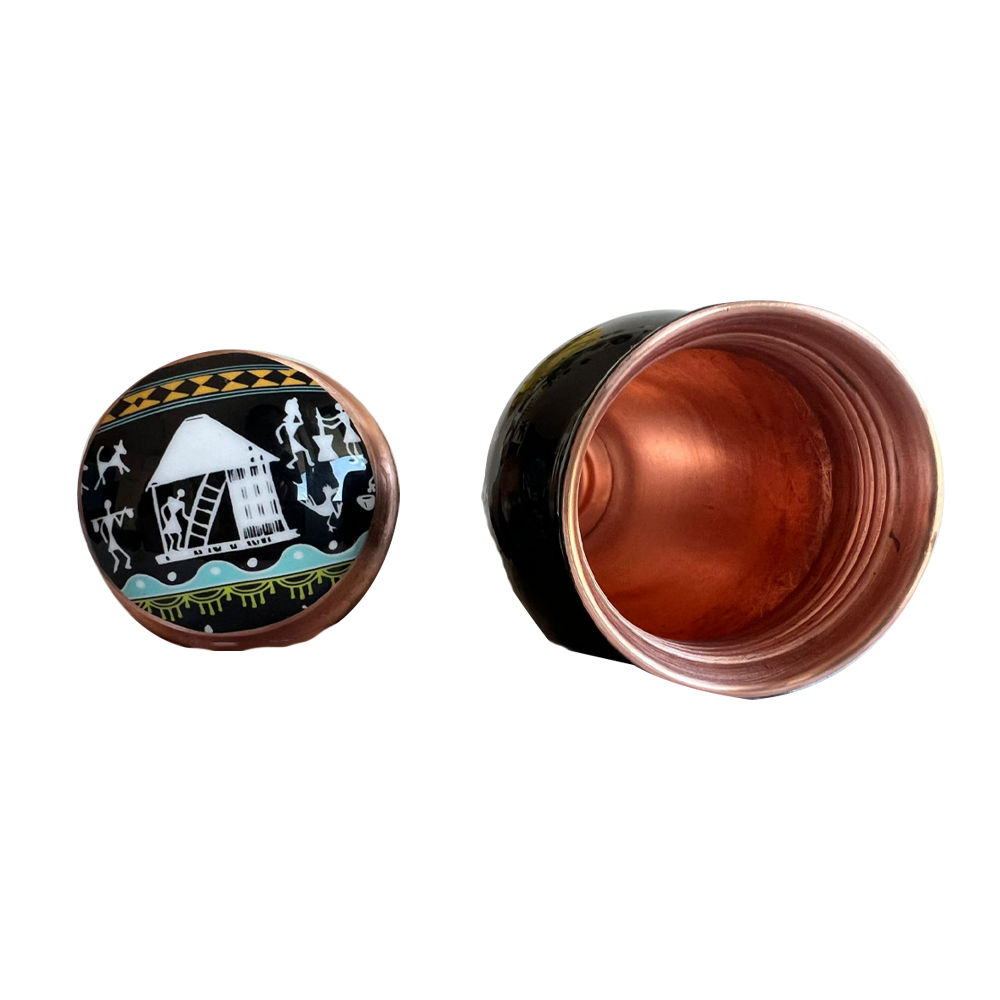 Ecotrendy Black Warli Print Copper Bottle (950ml)