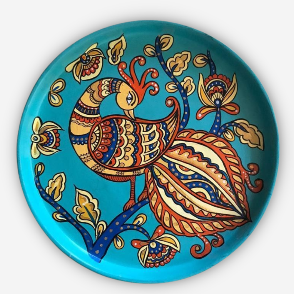 Kalamkari Fusion Peacock Wall Plate