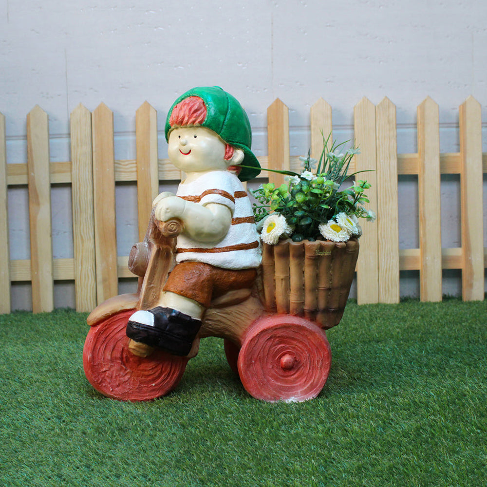 Boy Riding Bike Planter