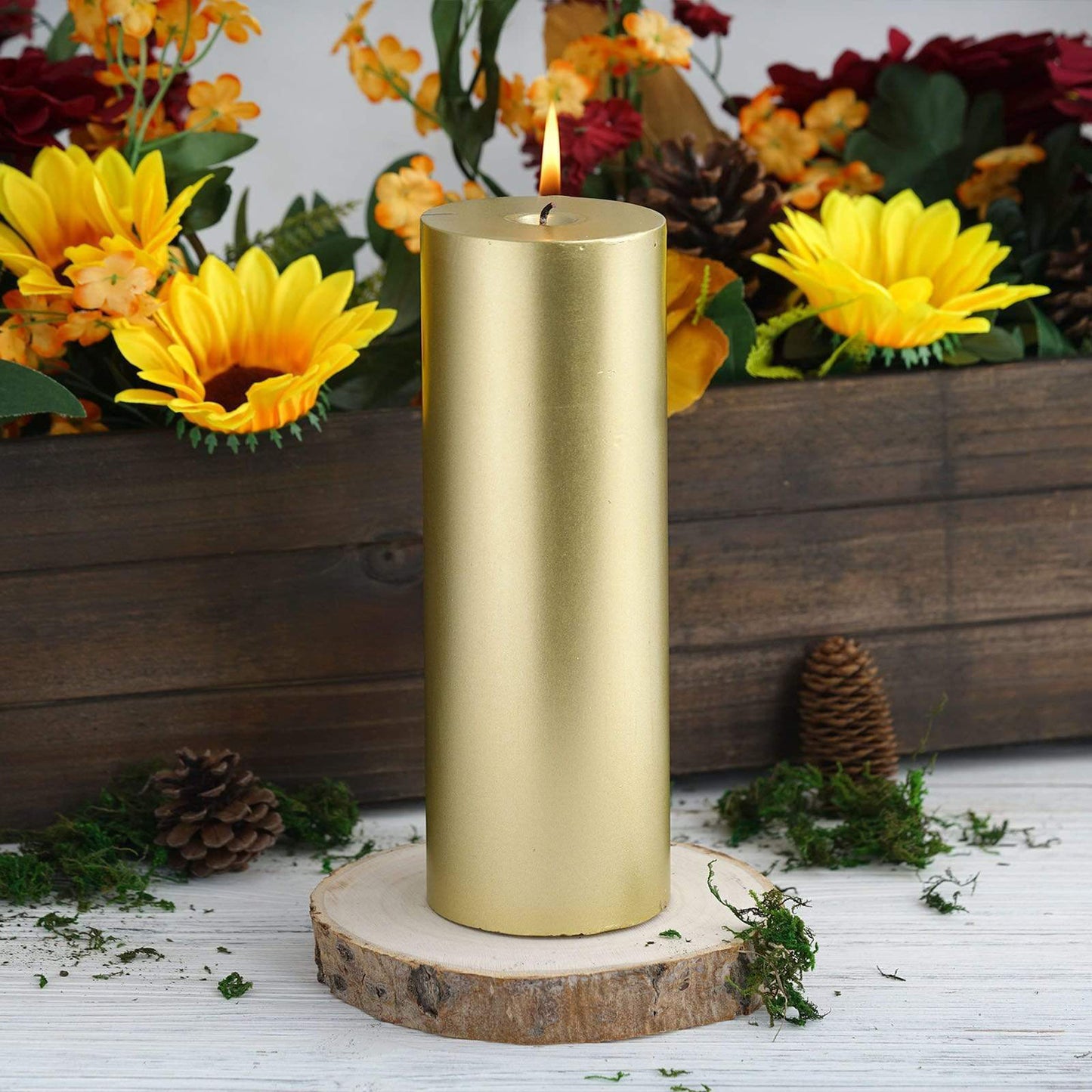 Golden Round Pillar Candle - Large