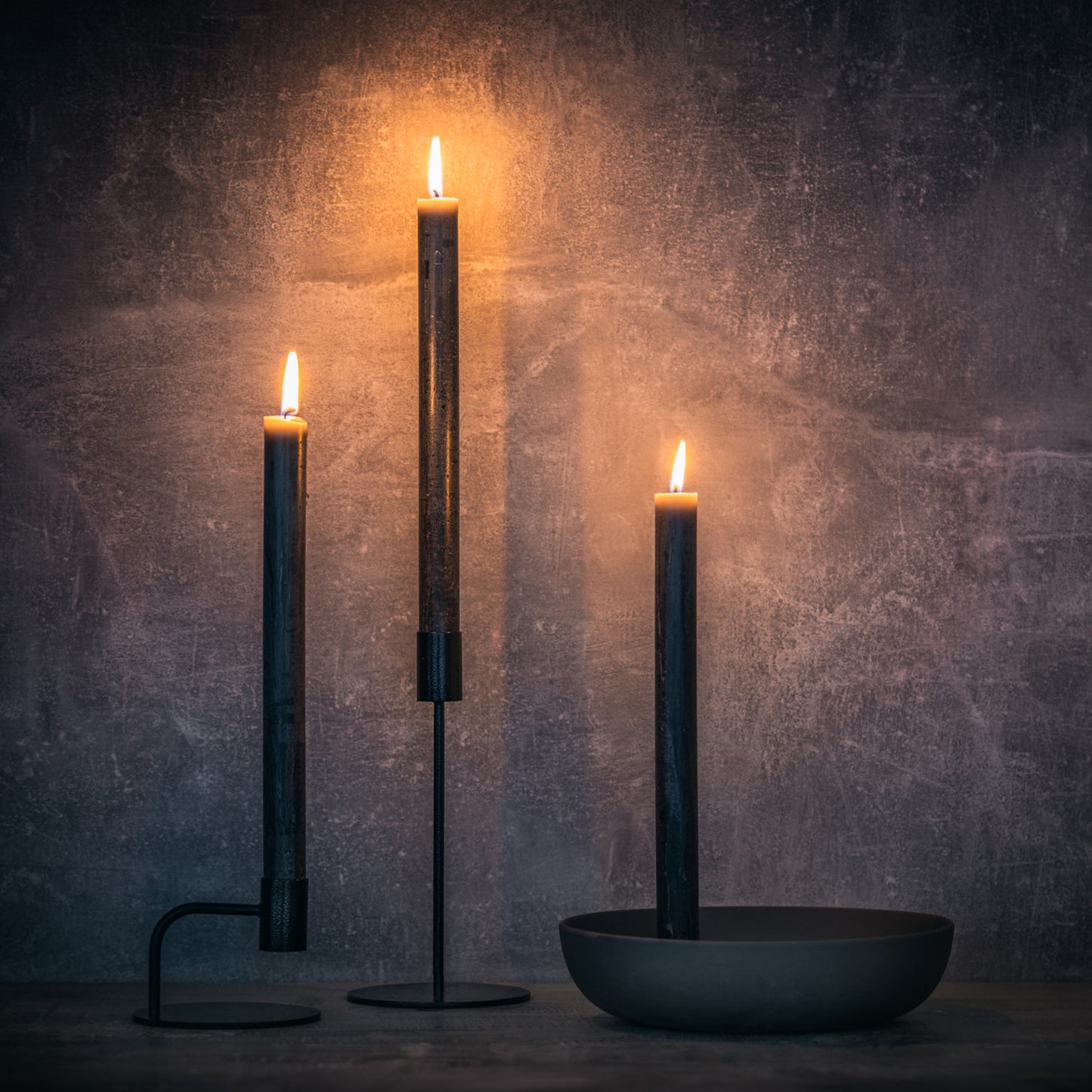 Foot Long Black Pillar Sandalwood Candle (Set of 3)