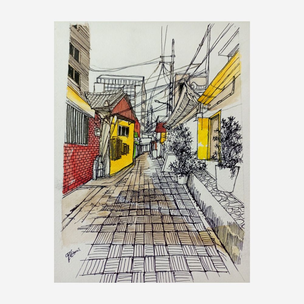 Gully View Water Colour Painting
