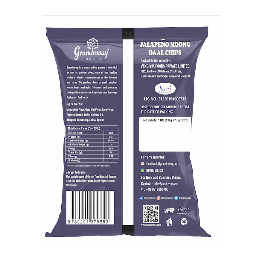 Graminway Jalapeno Moong Daal Chips (100g)
