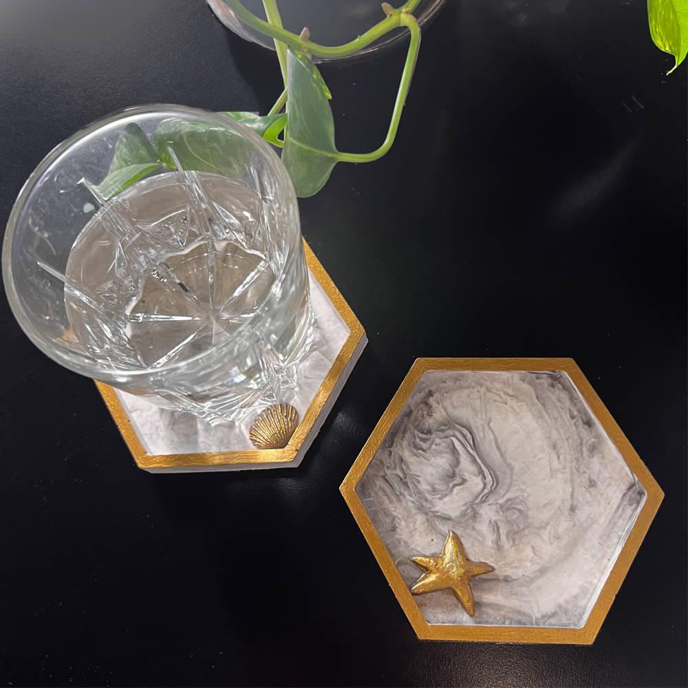 Eco-Resin Marble Coaster (Set of 2) - Hexagon