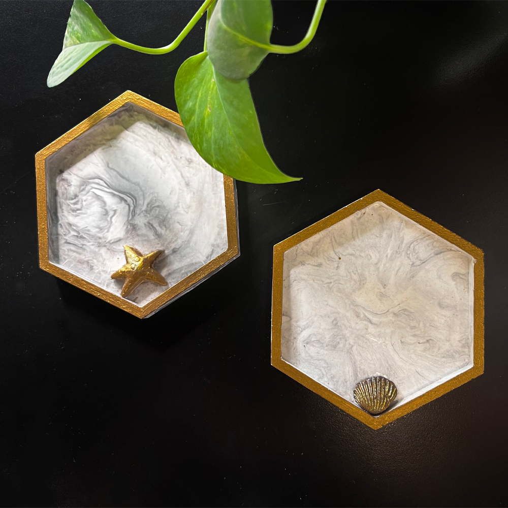 Eco-Resin Marble Coaster (Set of 2) - Hexagon