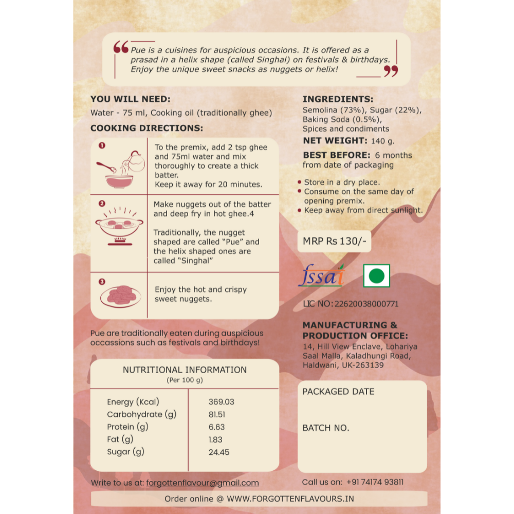 Forgotten Flavours Pue Mix (Sweet Semolina Nuggets) Instant Mix (140g)
