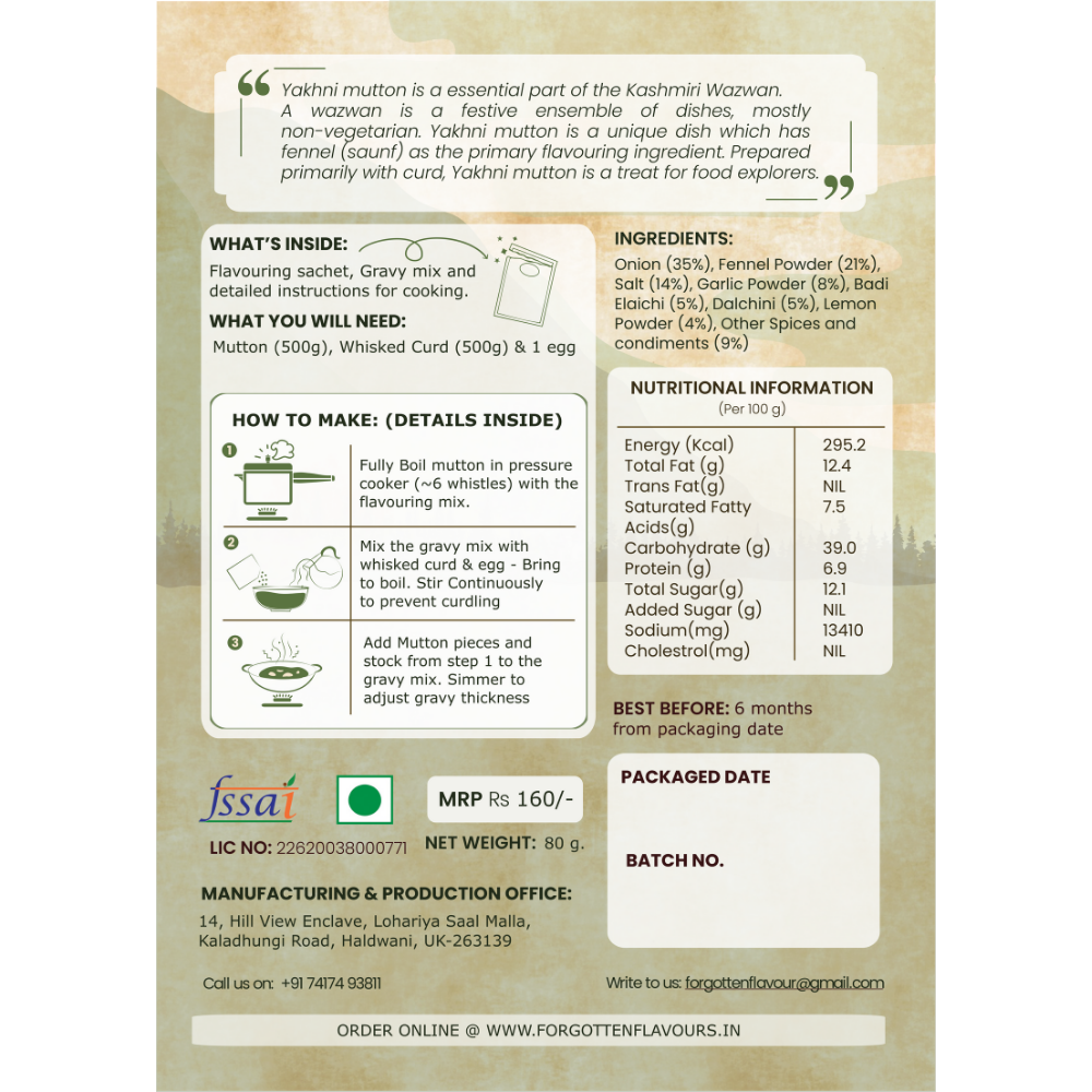 Forgotten Flavours Kashmiri Yakhni Gosht Gravy and Flavouring Mix (80g)