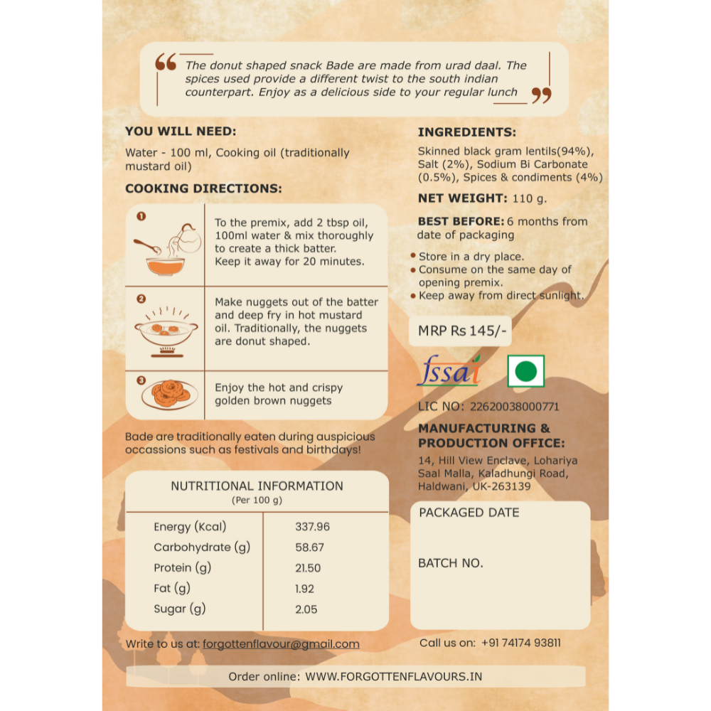 Forgotten Flavours Bade (White Lentil Nuggets) Mix (110g)