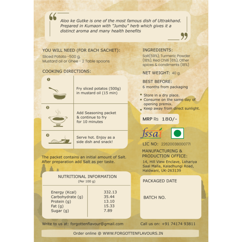 Forgotten Flavours Aloo Gutke Seasoning (Potato Wedge) - Pack of 5