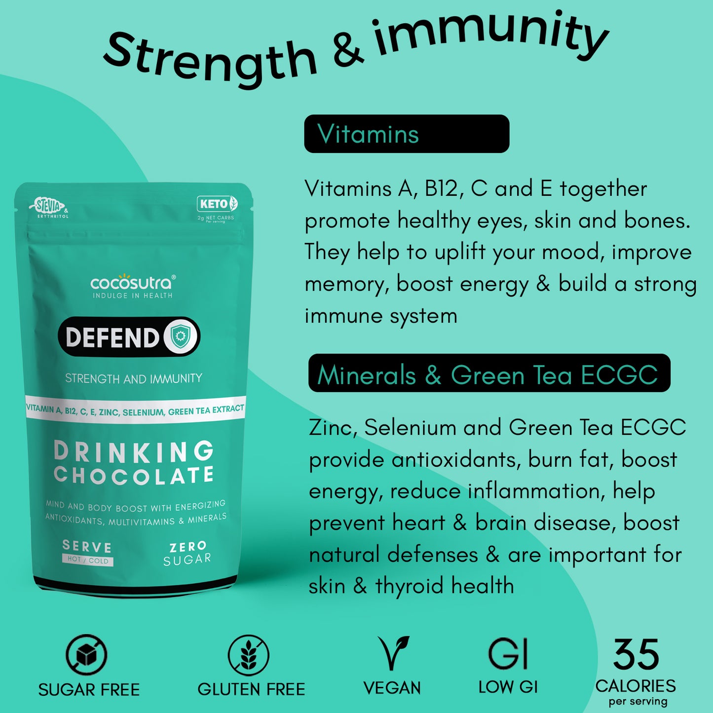 Cocosutra LITE - DEFEND - Sugar Free Drinking Chocolate Mix (200g)