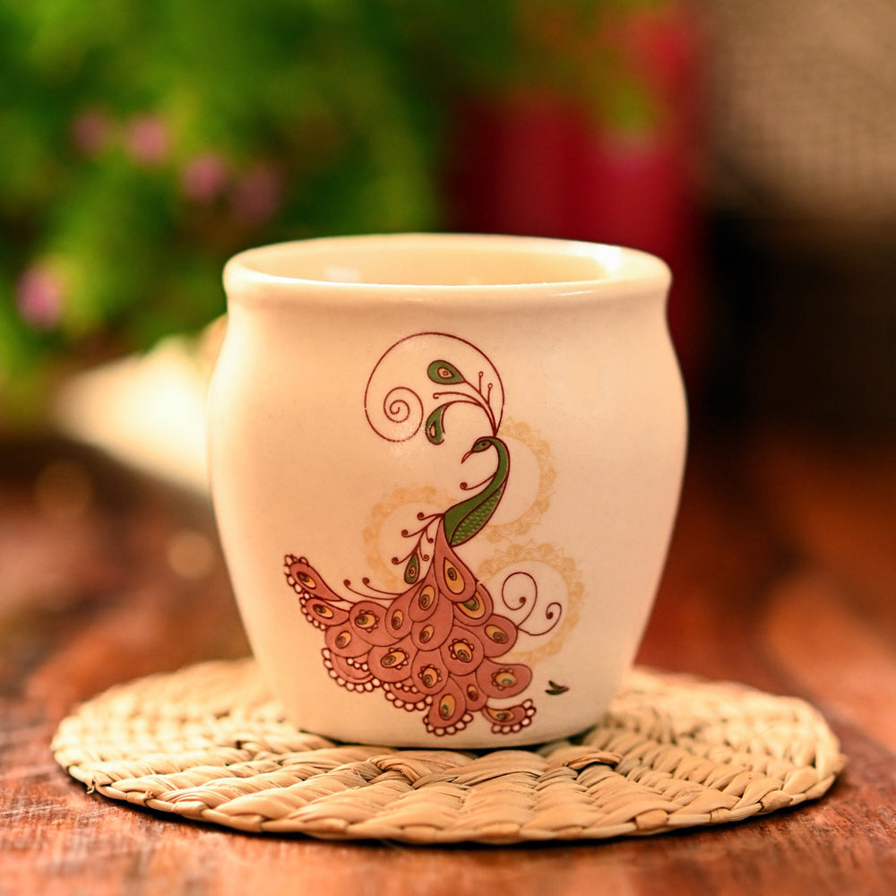 Handmade Ceramic Stoneware Kulhad - Floral (Set of 6)