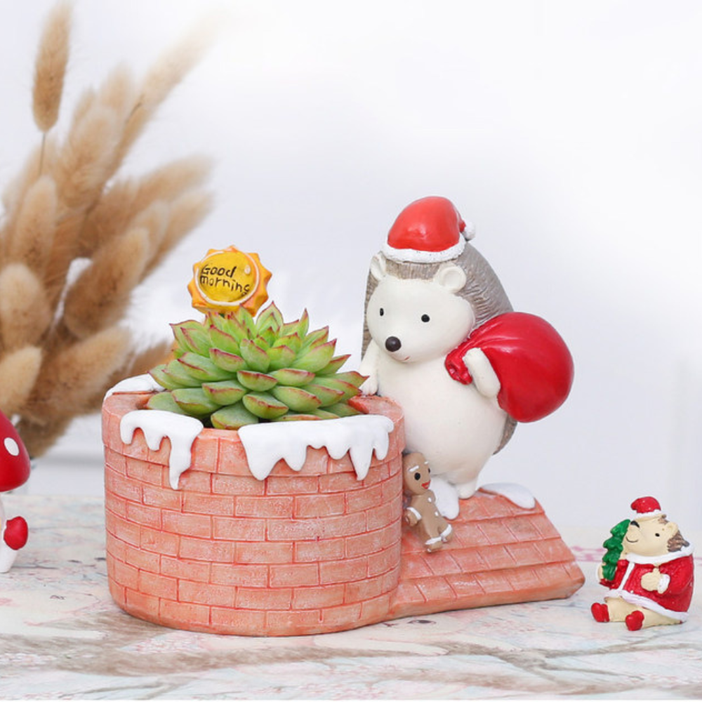 Christmas - Hedgehog Animal Planter & Pot