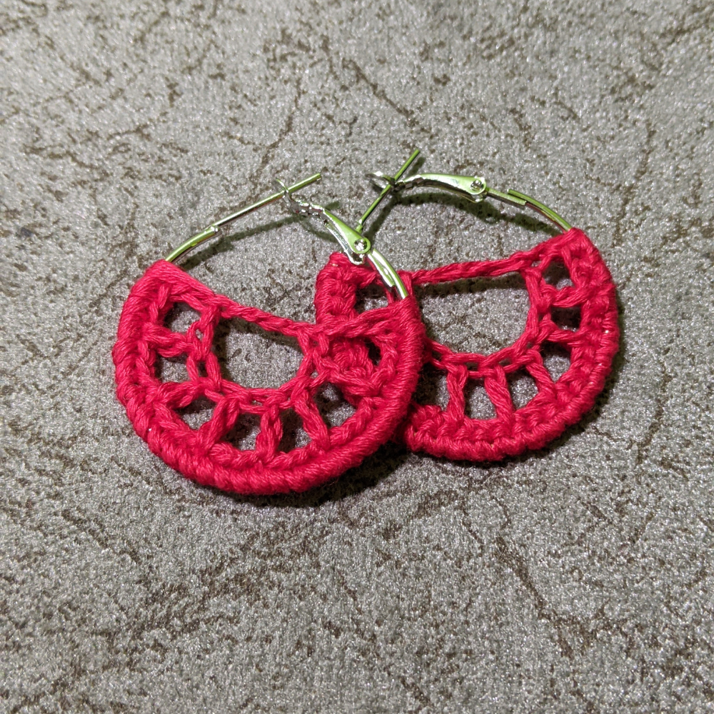 Honey Beehive Red Crochet Small Hoop Earring
