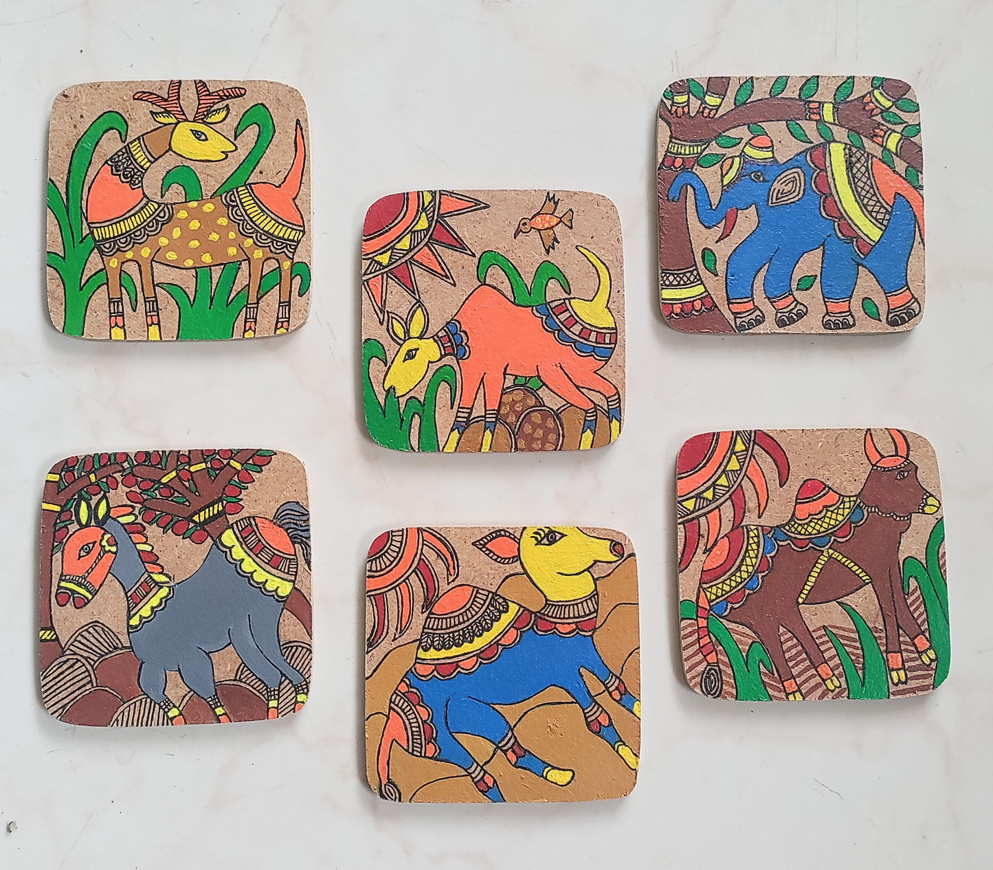 Hand-painted Madhubani Coasters (Set of 6)