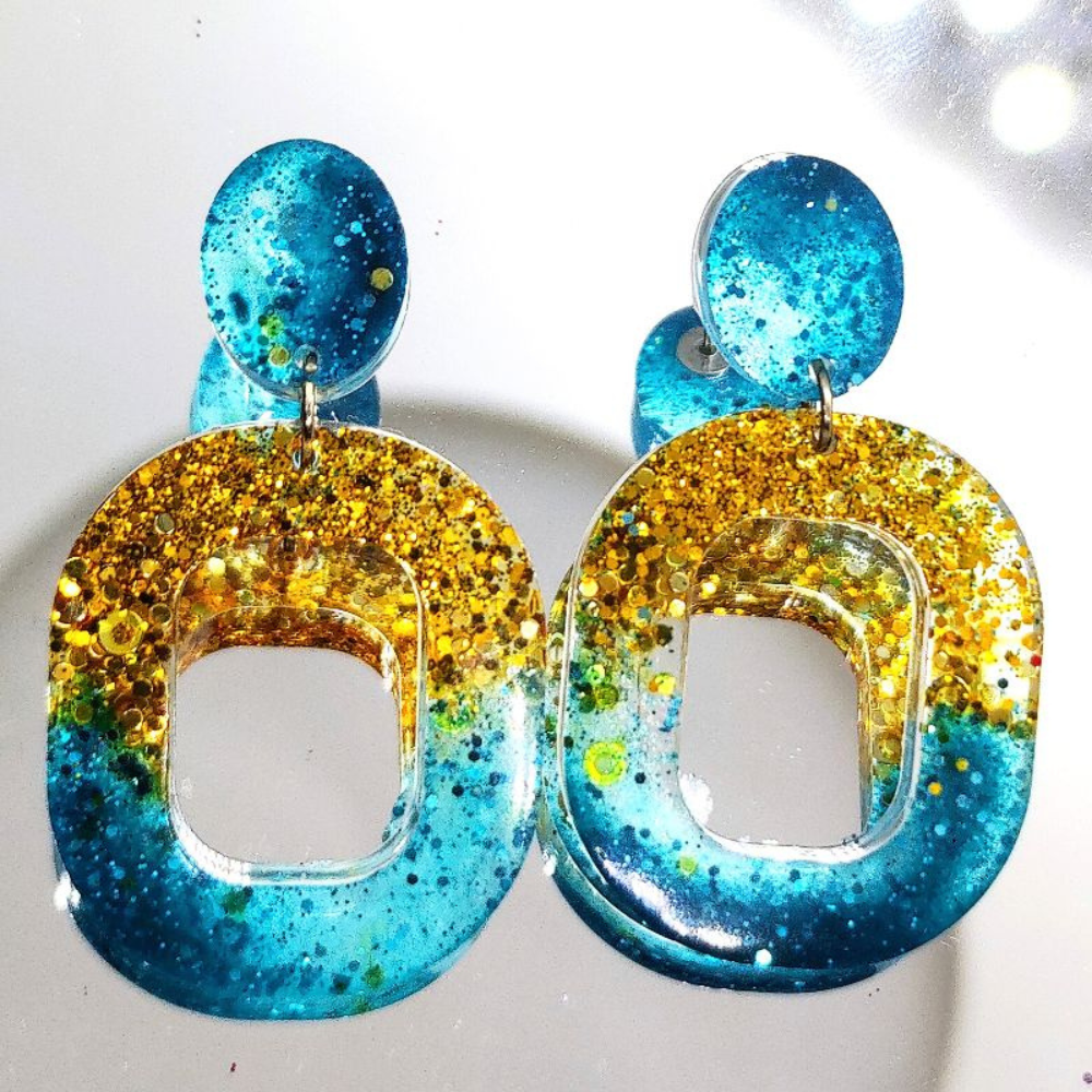 Ocean Themed Oval Resin Earrings