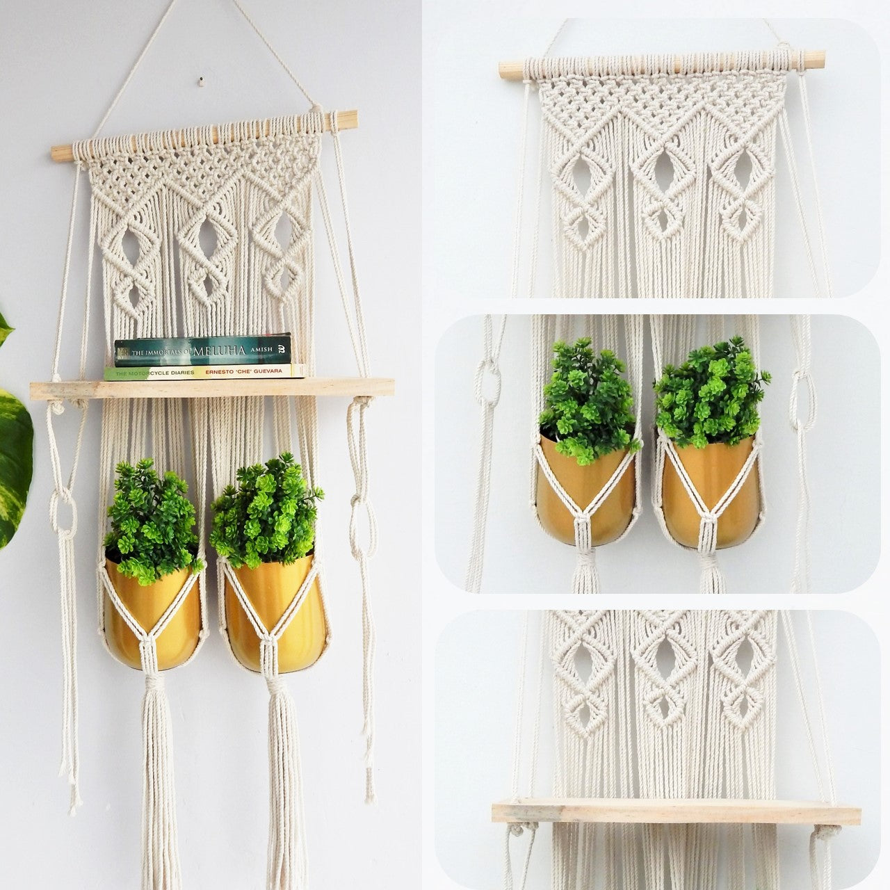 ecofynd Macrame Nordic Style Wall Hanging Wooden Shelf