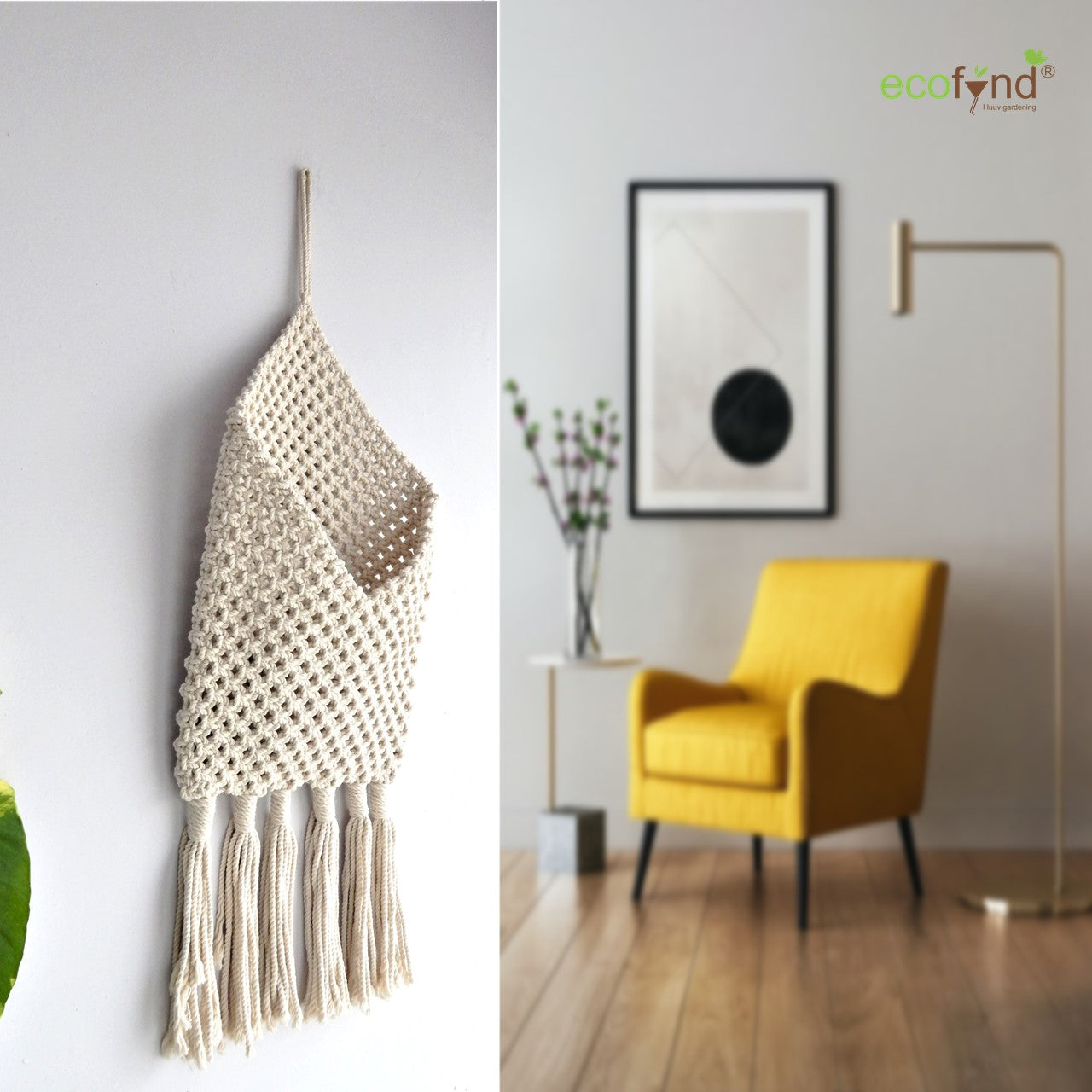 ecofynd White Macrame Pocket Wall Holder