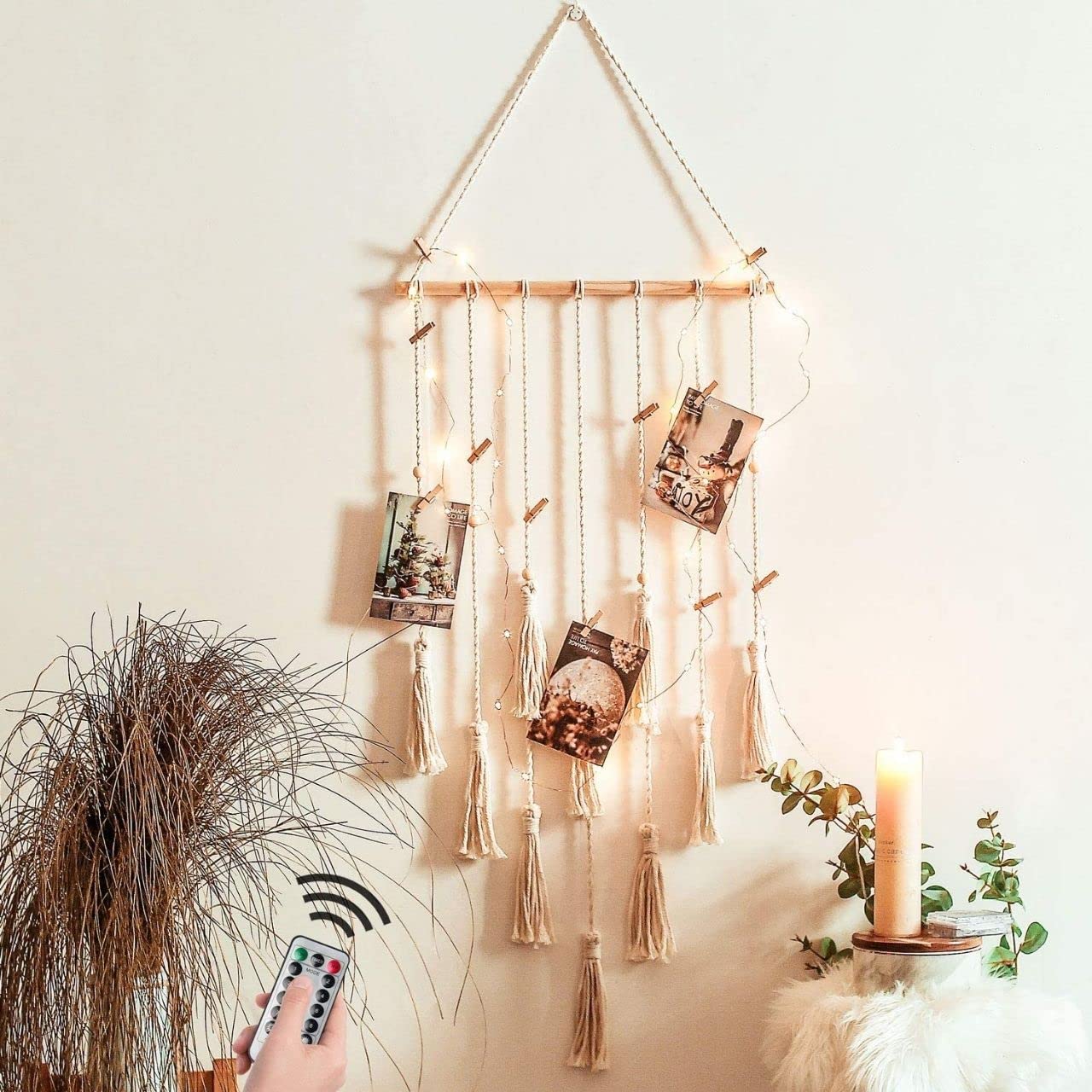 ecofynd Macrame Picture Organizer with 20 Wooden Clips