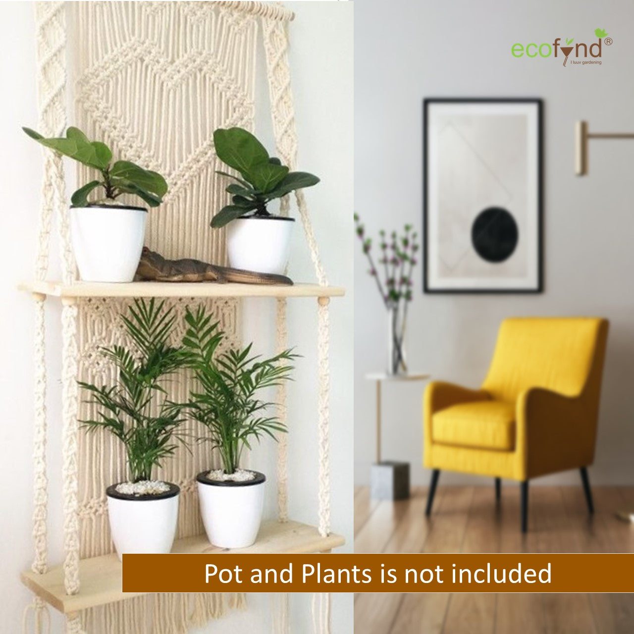 ecofynd Macrame Nordic Style Wall Hanging Wooden Shelf