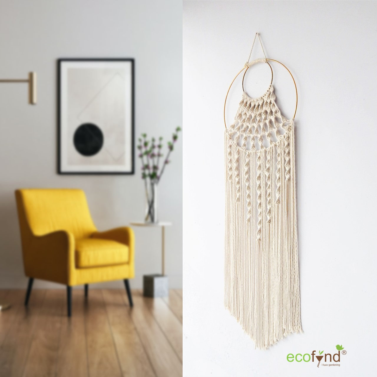 ecofynd White Macrame Dream Catcher with Golden Ring