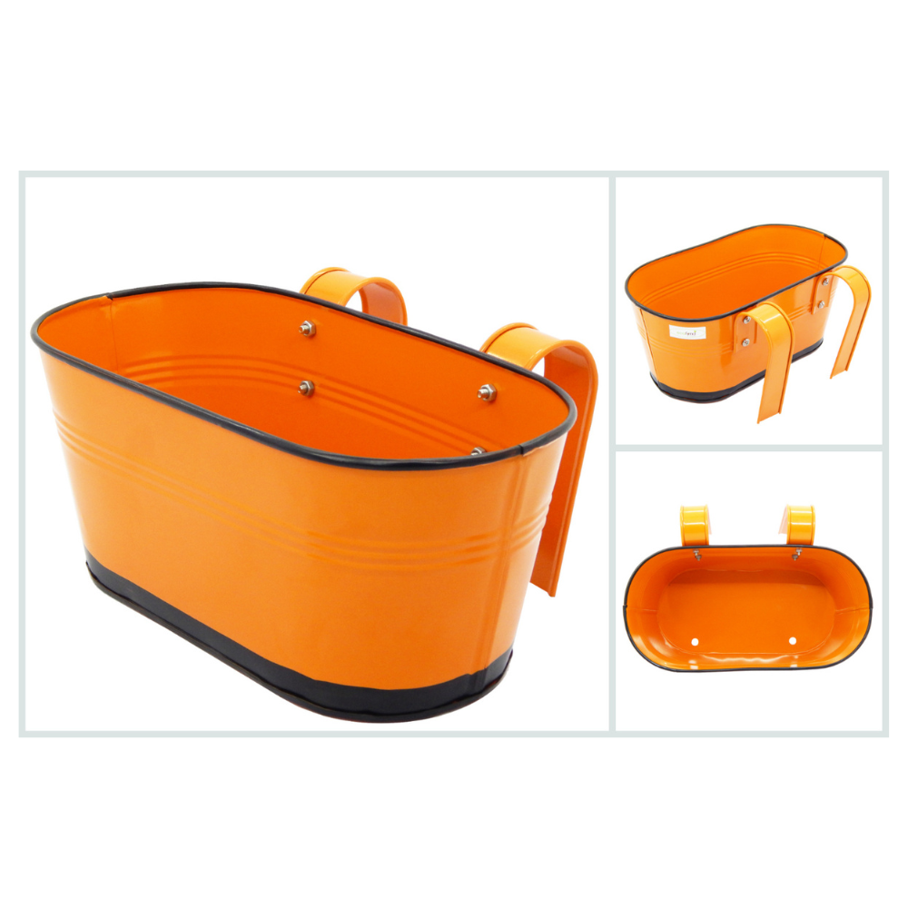 ecofynd Orange Oval Balcony Railing Planter with Detachable Handle (Set of 3)