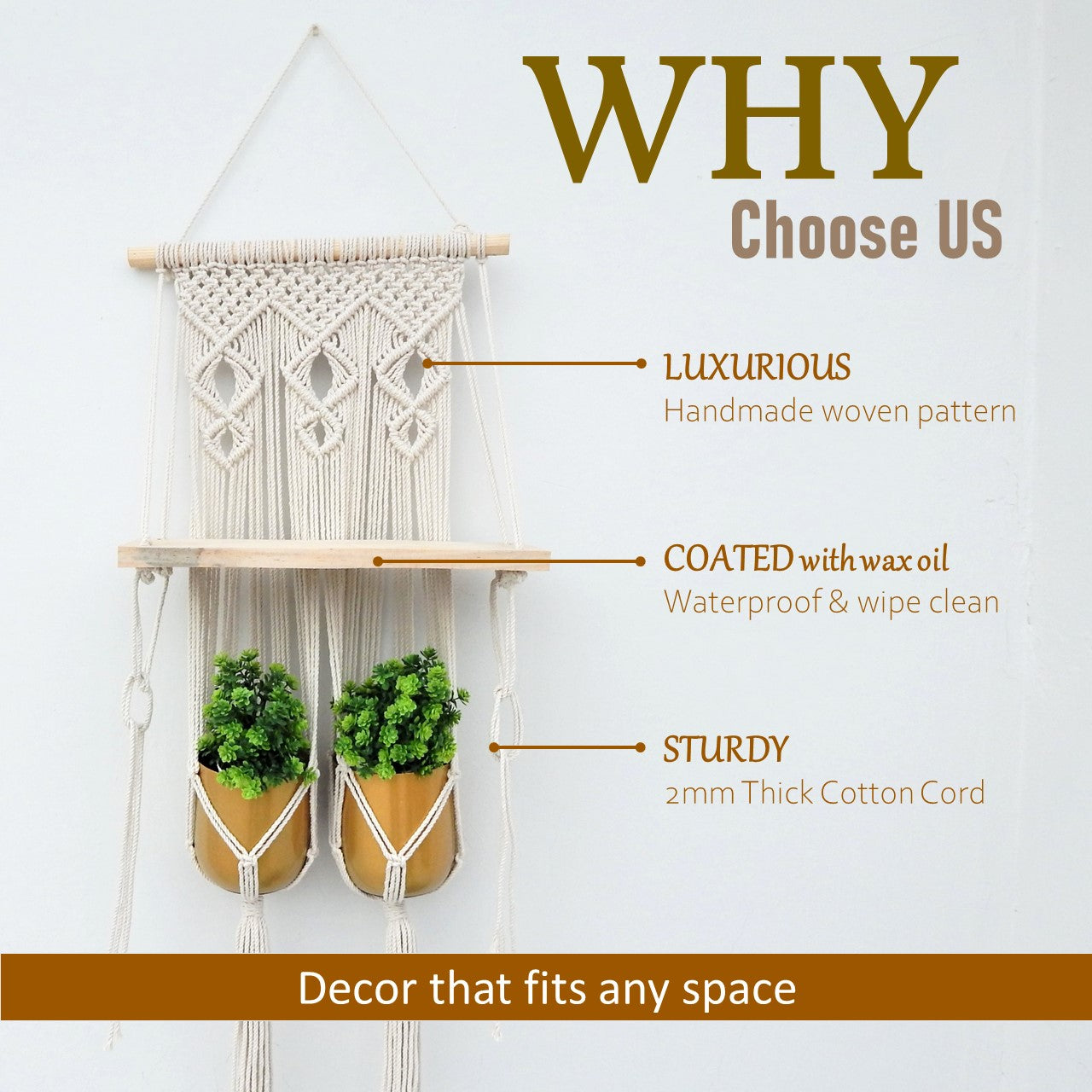 ecofynd Macrame Nordic Style Wall Hanging Wooden Shelf