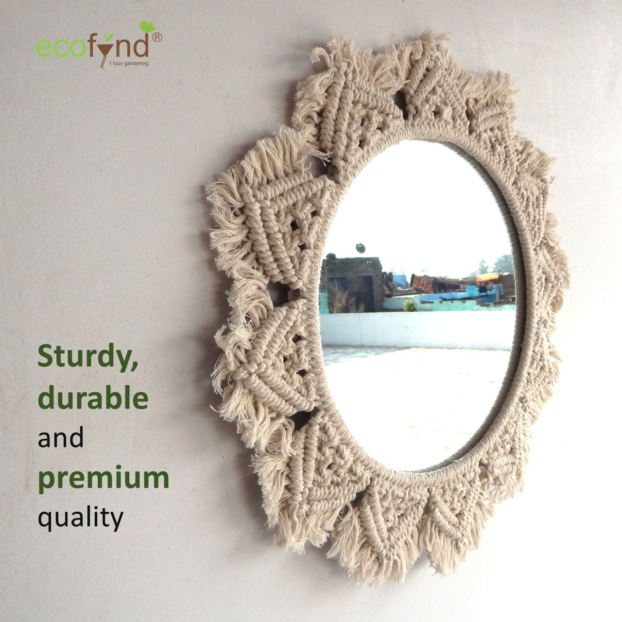 ecofynd Macrame Wall Mirror with Boho Fringes