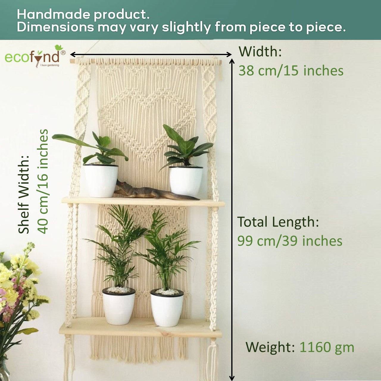 ecofynd Macrame Nordic Style Wall Hanging Wooden Shelf
