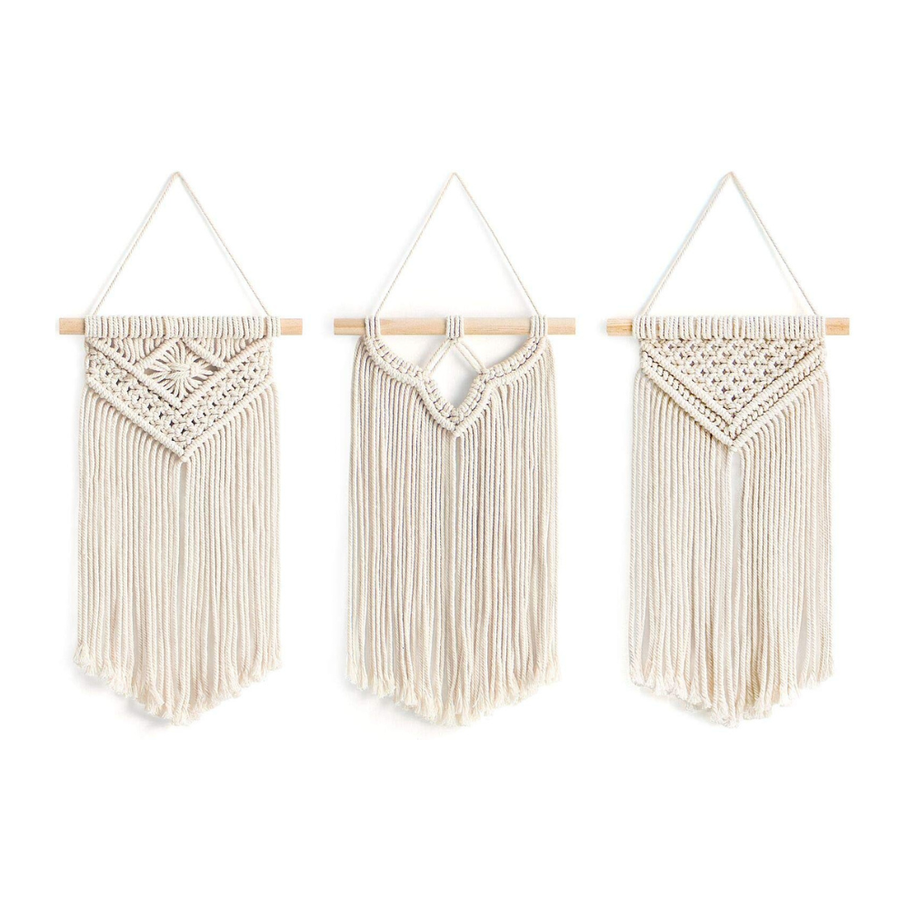 ecofynd White Macrame Boho Wall Hanging (Set of 3)