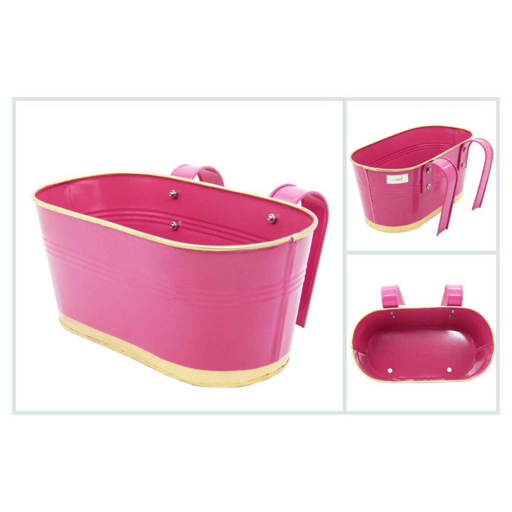 ecofynd Pink Oval Balcony Railing Planter with Detachable Handle (Set of 3)