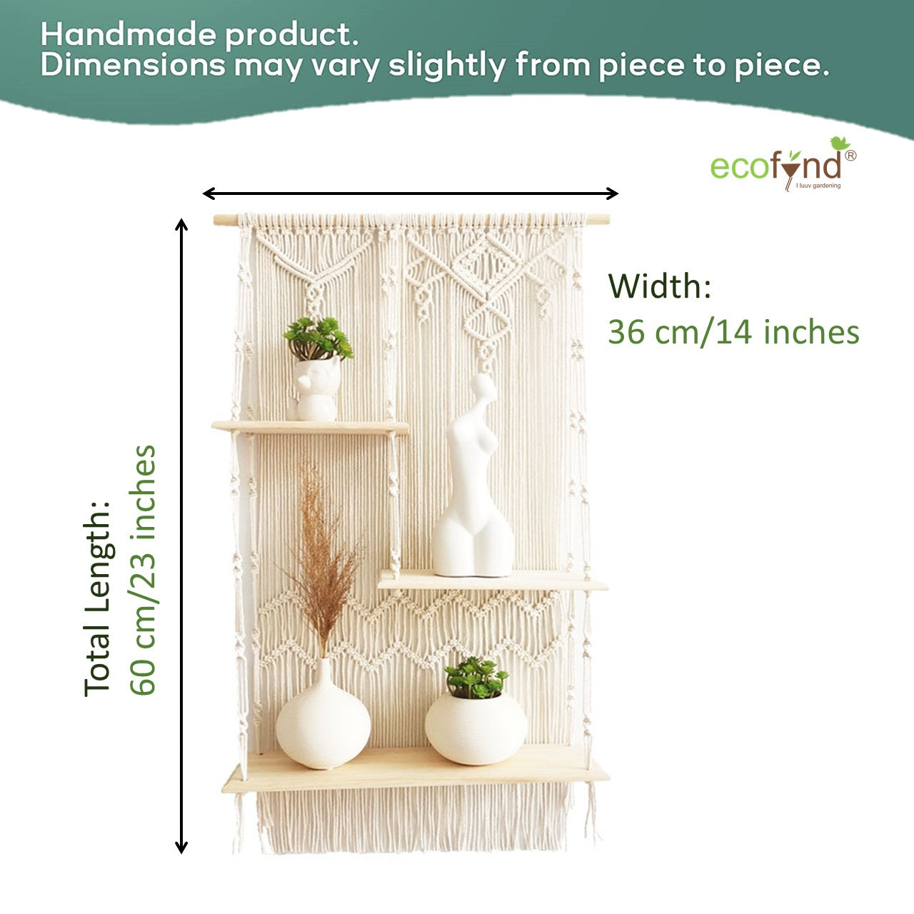 ecofynd Macrame Nordic Style Wall Hanging Wooden Shelf