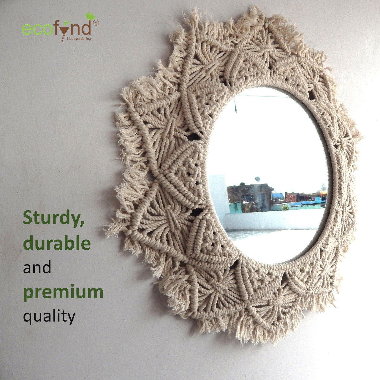 ecofynd Macrame Wall Mirror with Boho Fringes
