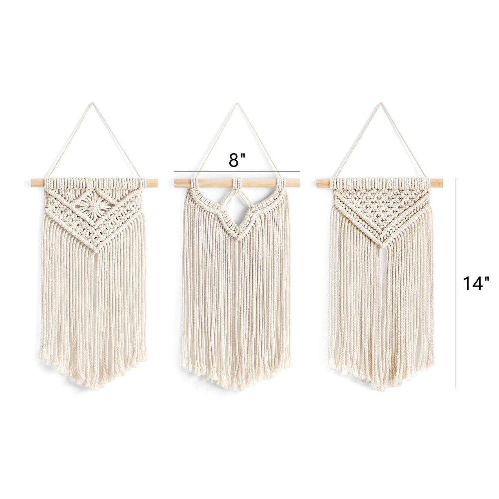 ecofynd White Macrame Boho Wall Hanging (Set of 3)