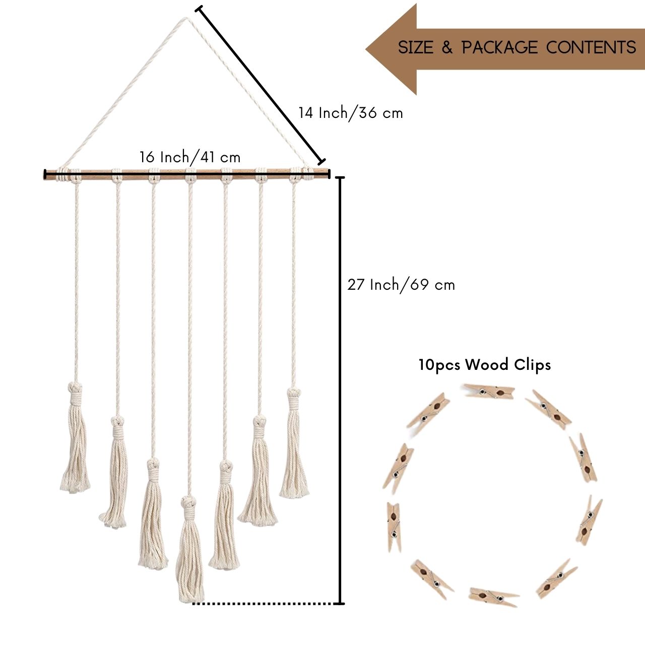 ecofynd Macrame Picture Organizer with Wooden Clips