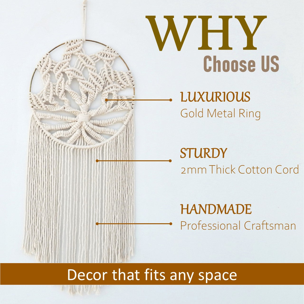 ecofynd Macrame Dream Catcher Tree of Life with Golden Ring