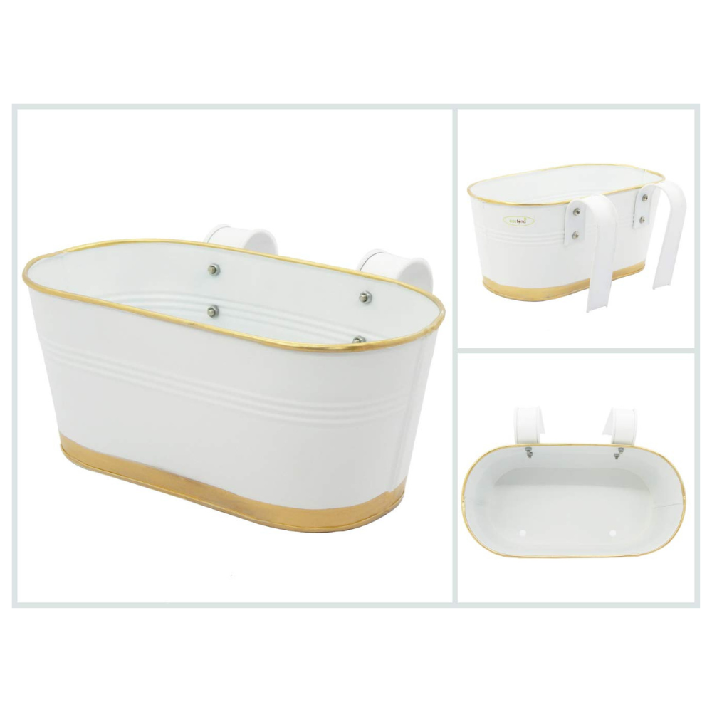 ecofynd White Oval Balcony Railing Planter with Detachable Handle (Set of 3)