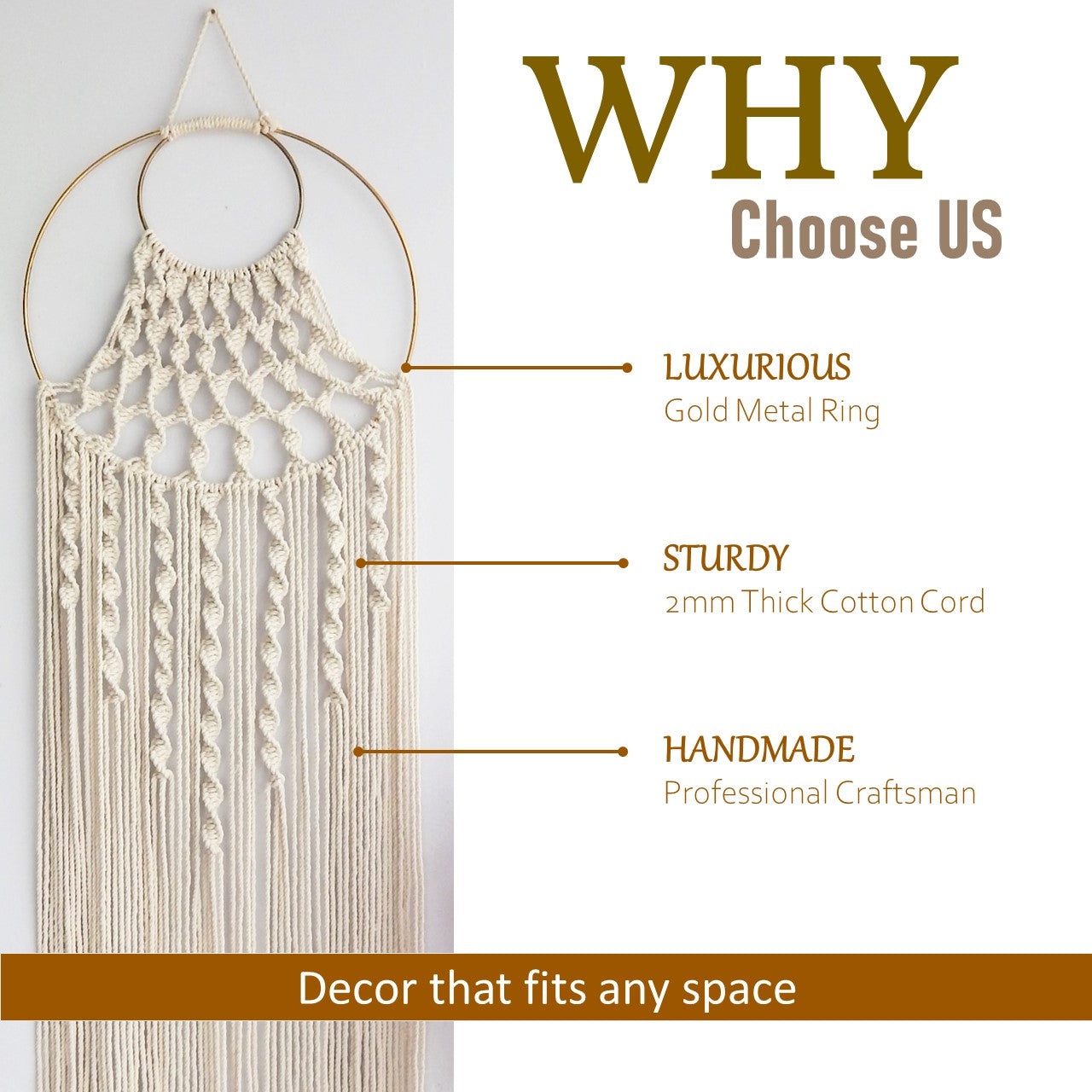 ecofynd White Macrame Dream Catcher with Golden Ring