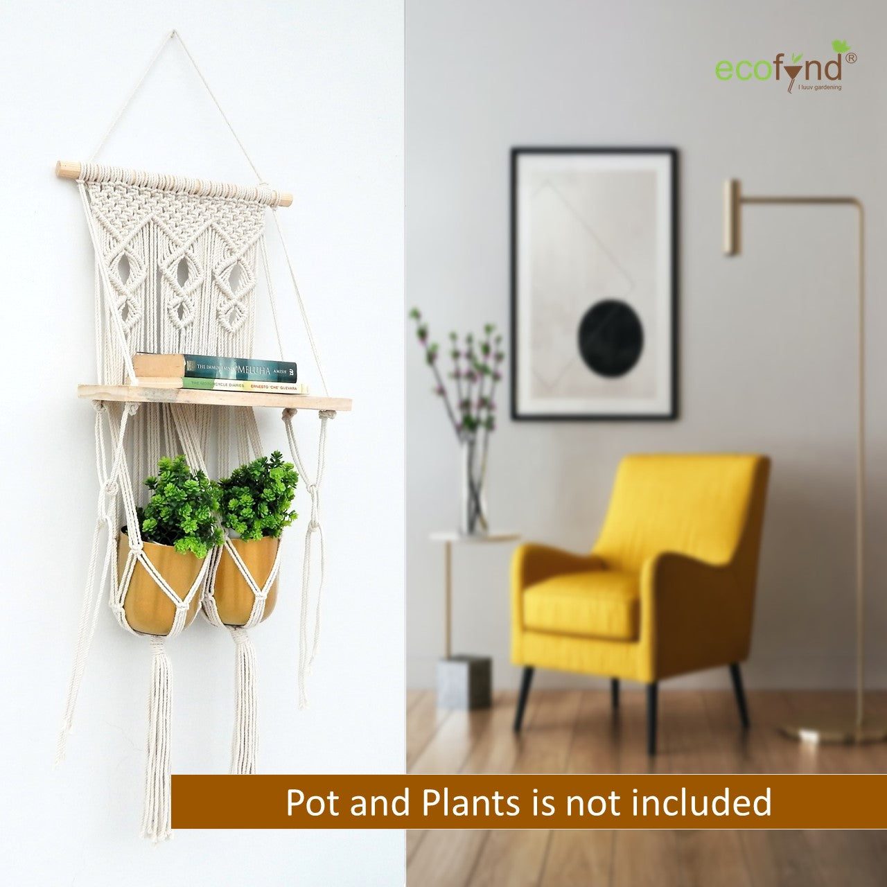 ecofynd Macrame Nordic Style Wall Hanging Wooden Shelf