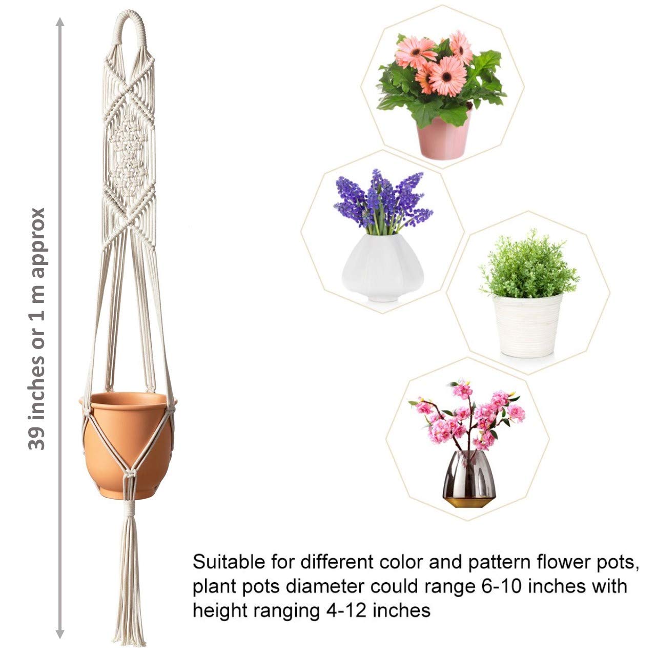 ecofynd Pearl White Macrame Cotton Plant Hanger (Pack of 2)