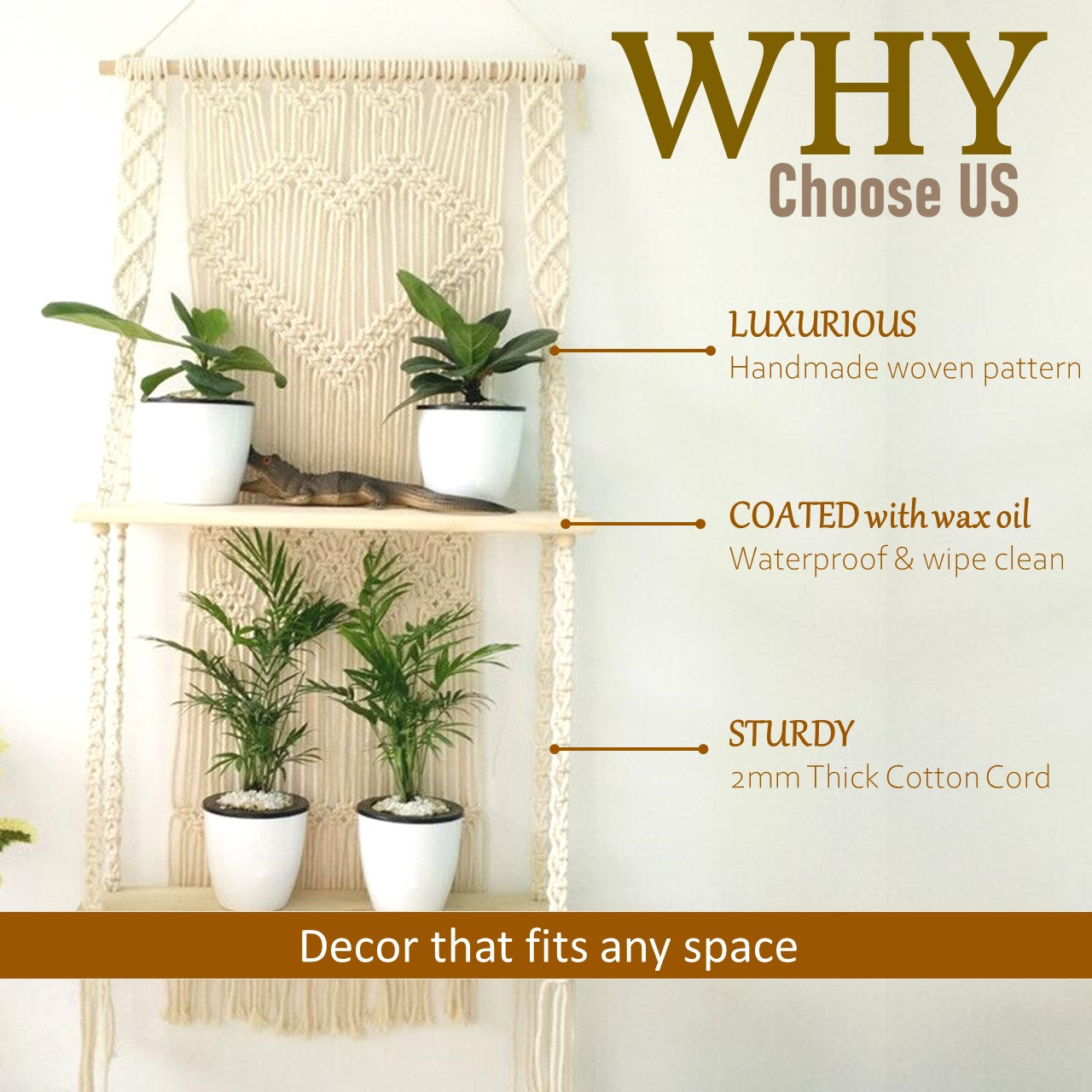 ecofynd Macrame Nordic Style Wall Hanging Wooden Shelf