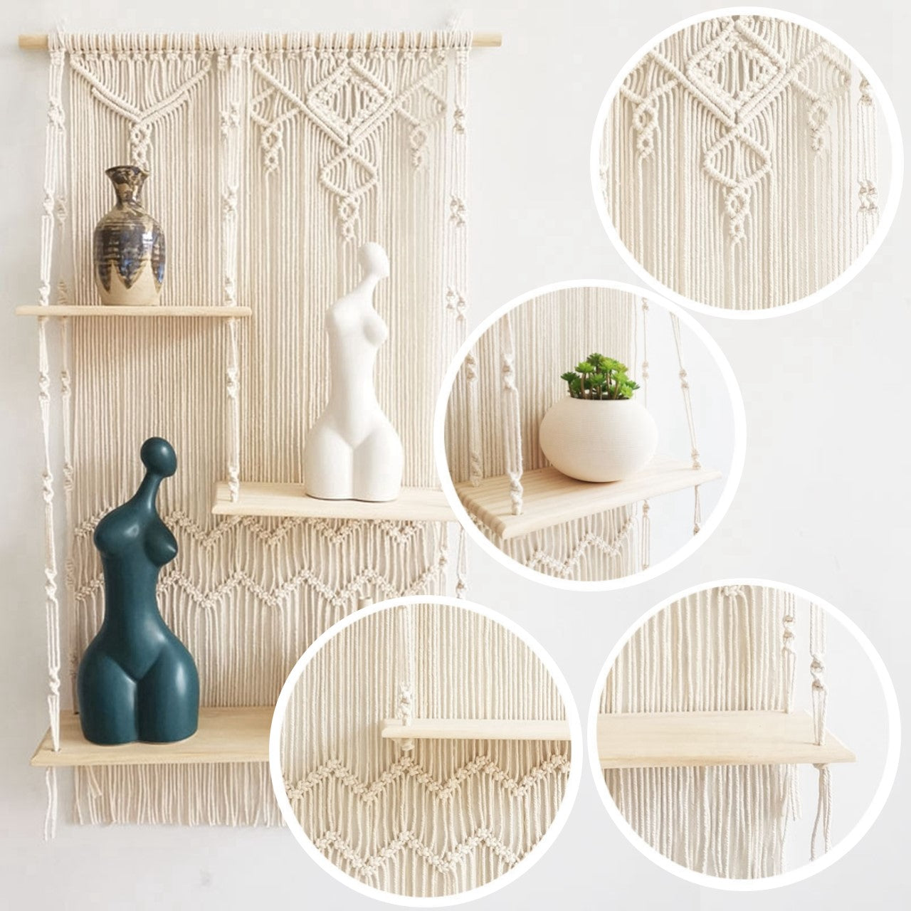 ecofynd Macrame Nordic Style Wall Hanging Wooden Shelf