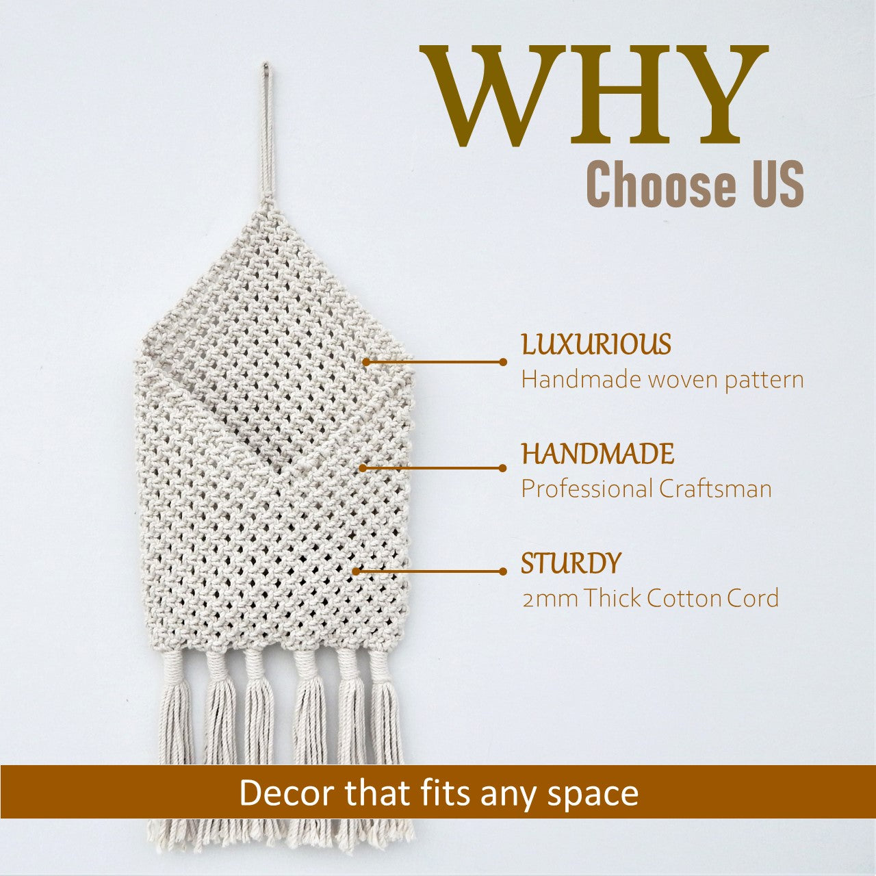ecofynd White Macrame Pocket Wall Holder