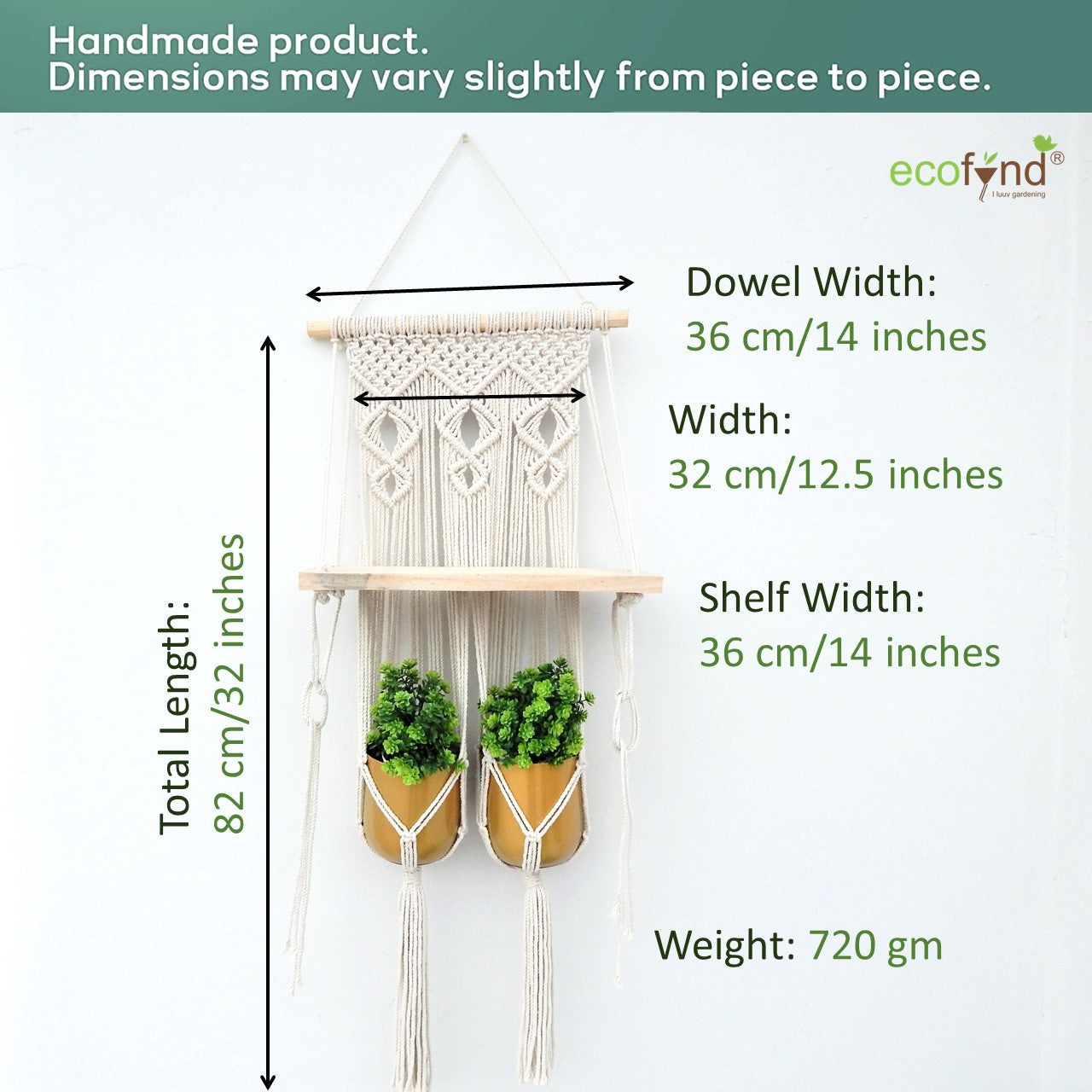 ecofynd Macrame Nordic Style Wall Hanging Wooden Shelf