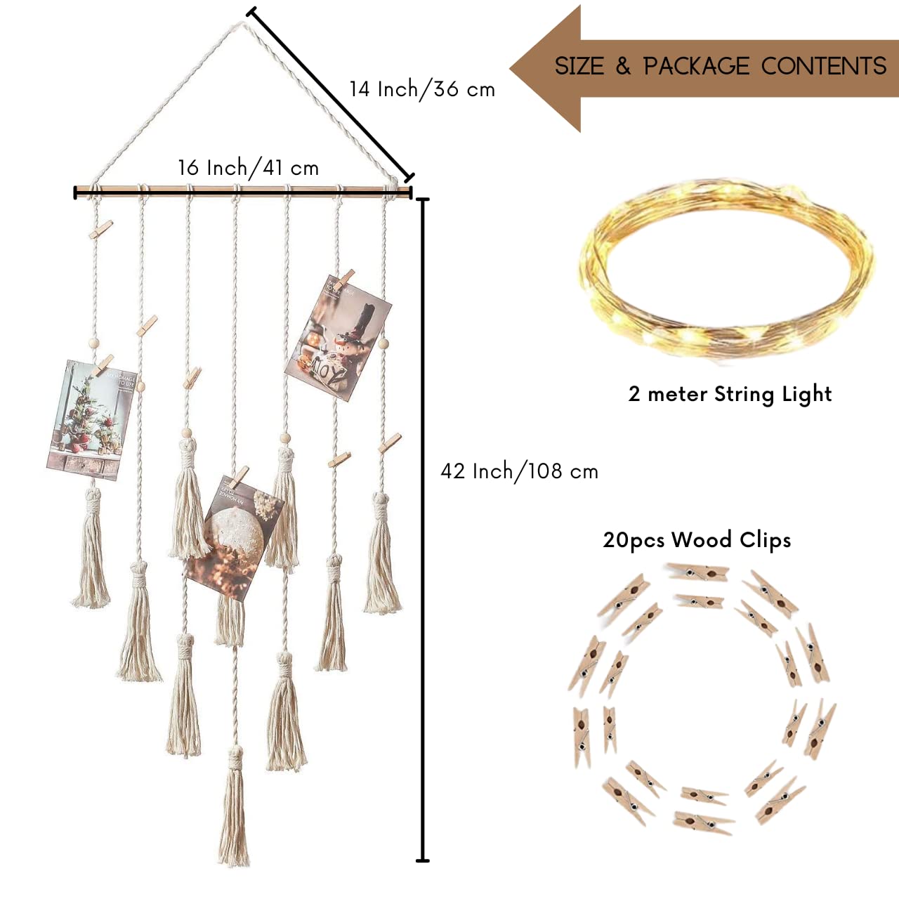 ecofynd Macrame Photo Display Wall Hanging