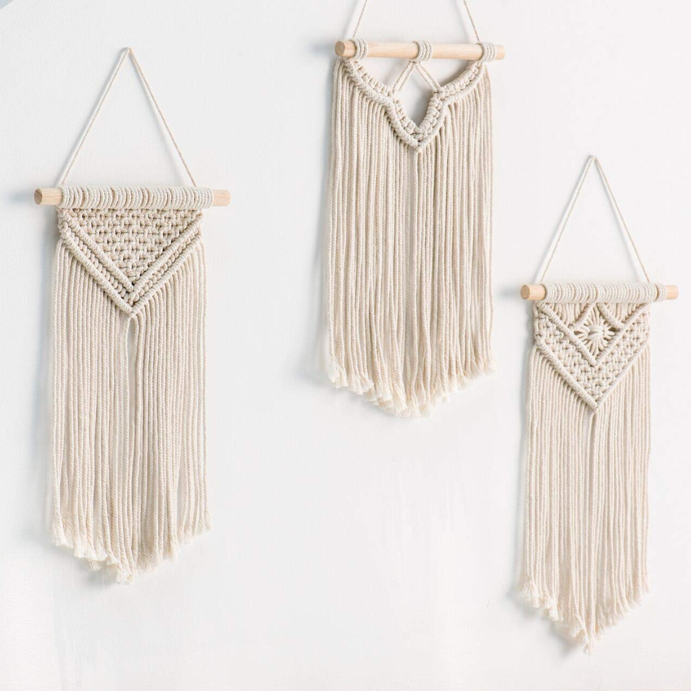ecofynd White Macrame Boho Wall Hanging (Set of 3)