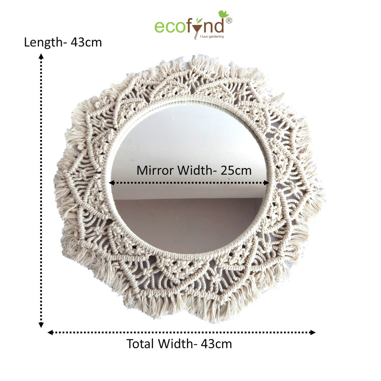 ecofynd White Macrame Wall Mirror with Boho Fringes