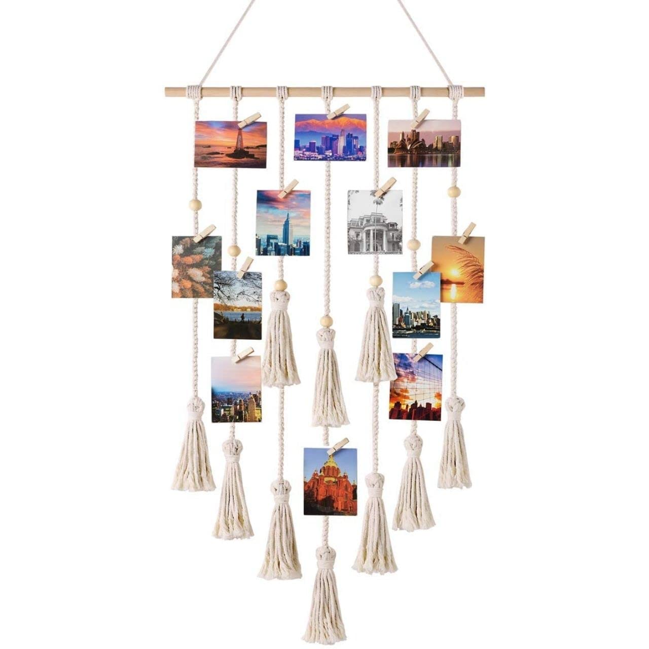 ecofynd Macrame Picture Organizer with 20 Wooden Clips