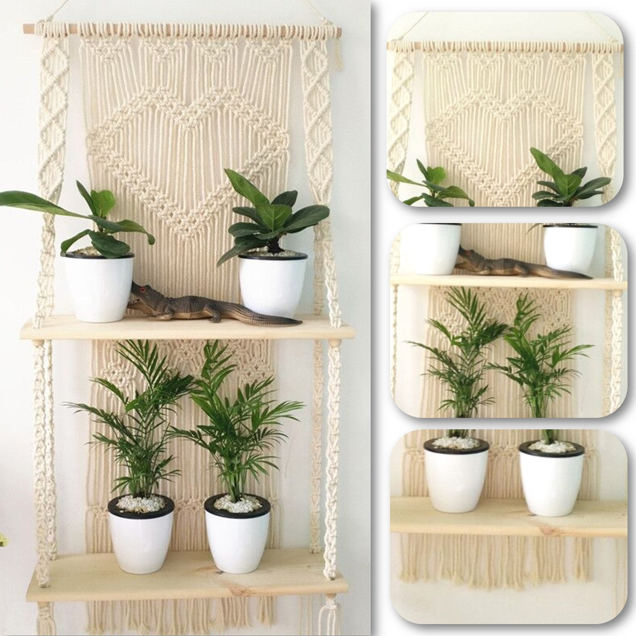 ecofynd Macrame Nordic Style Wall Hanging Wooden Shelf