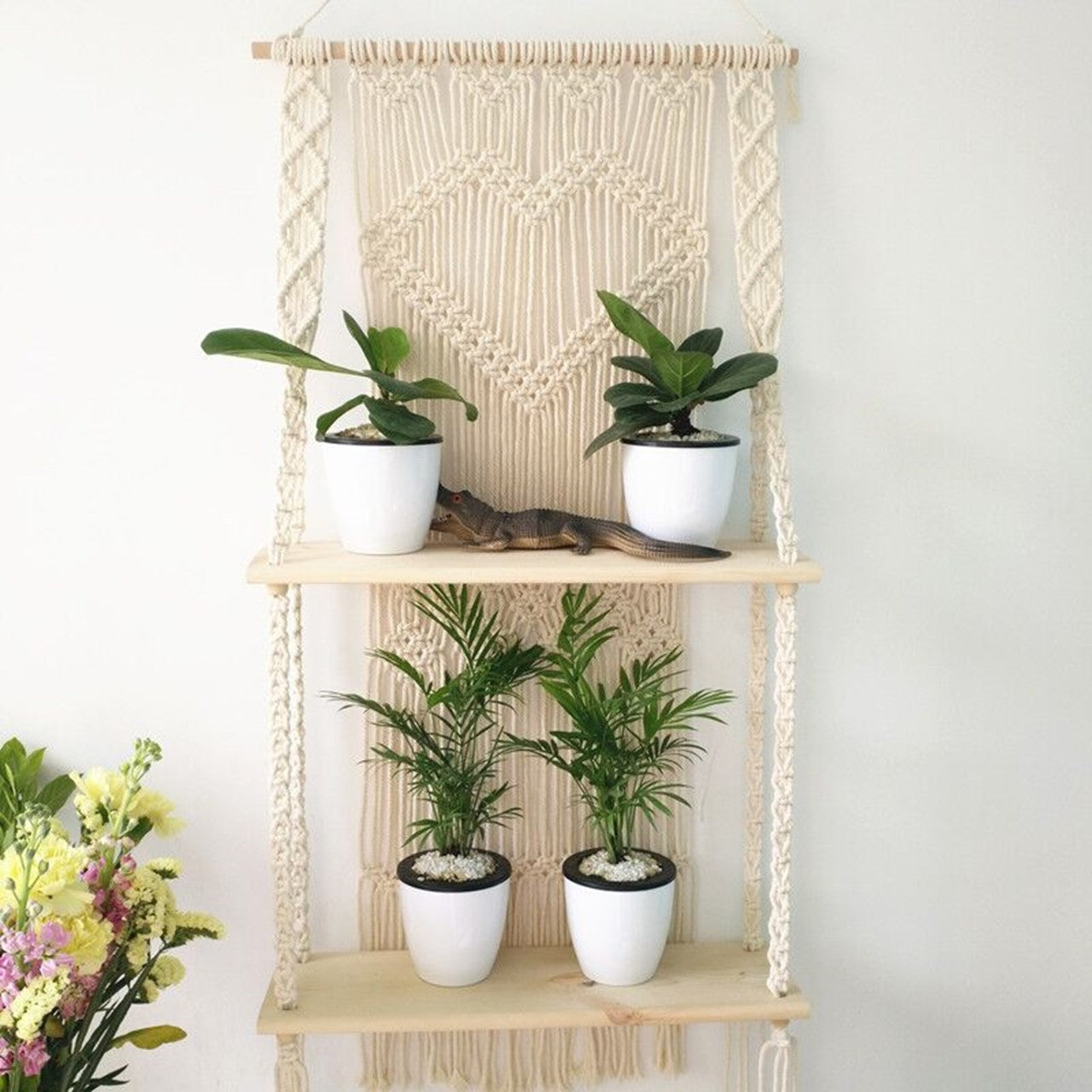 ecofynd Macrame Nordic Style Wall Hanging Wooden Shelf
