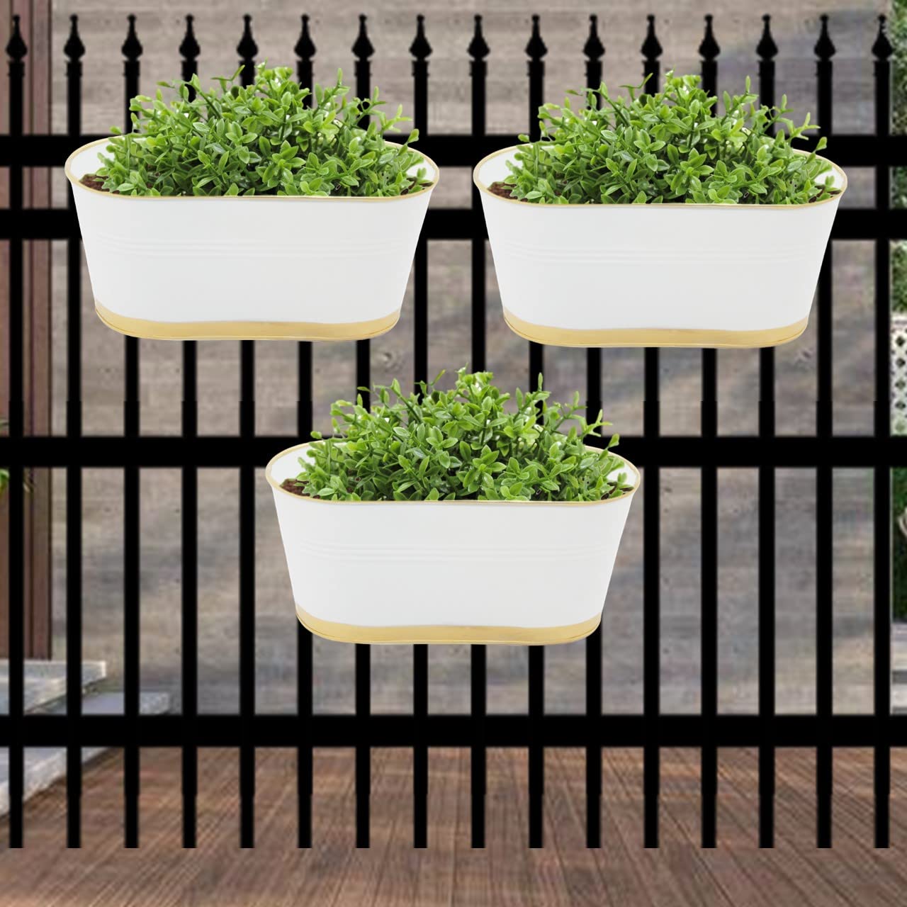 ecofynd White Oval Balcony Railing Planter with Detachable Handle (Set of 3)